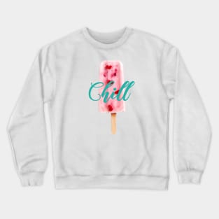 Chill Raspberry Popsicle Ice Cream on Stick with Teal Writing Crewneck Sweatshirt